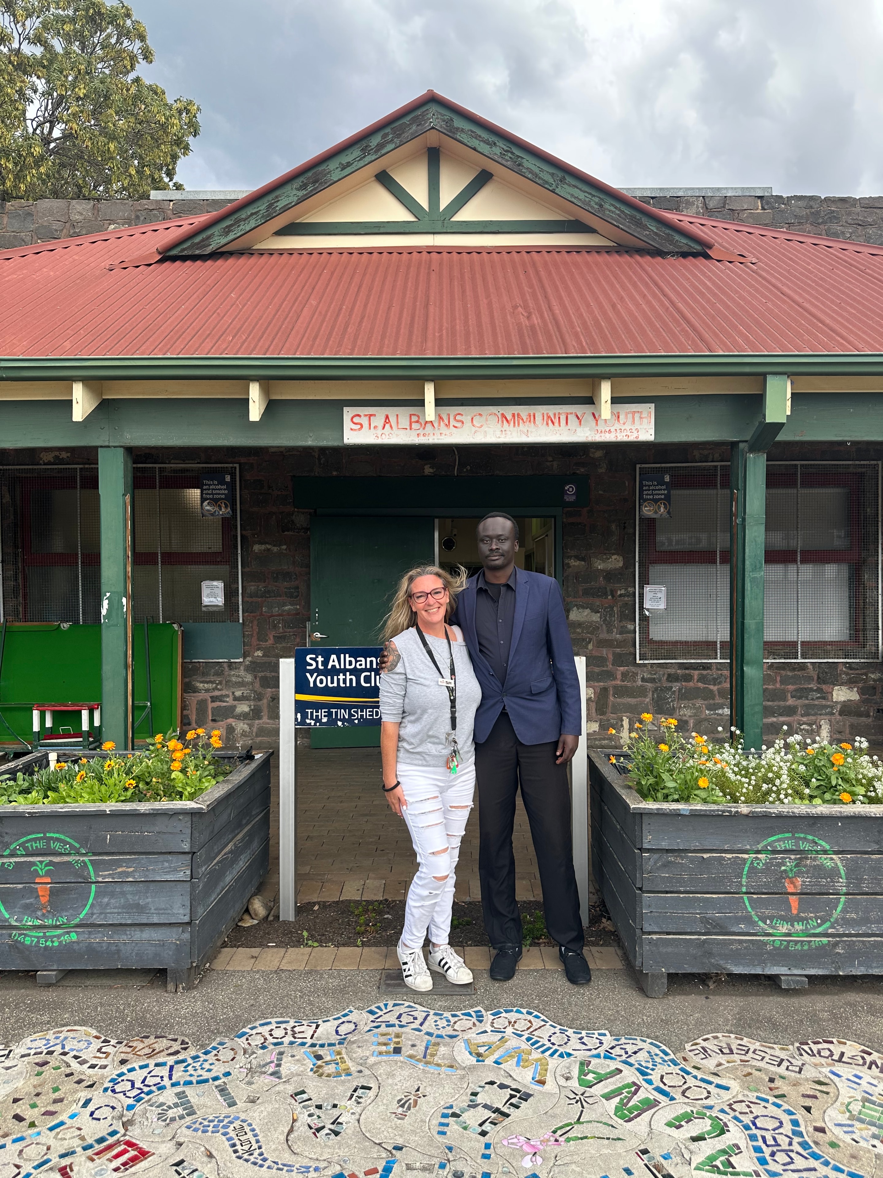 Isaiah Alier Mashinkok Jr (AYC Founder & CEO) and Tamara Carr (Manager, Tinshed) at Tinshed — St Albans Community Youth Club