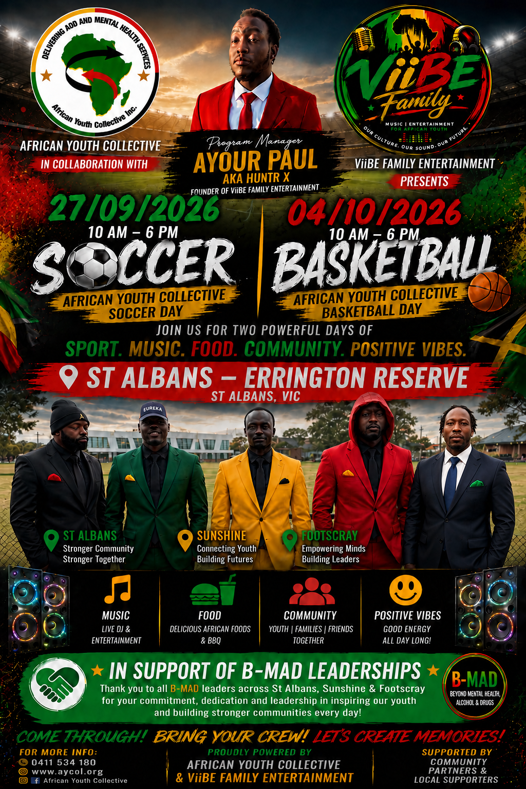AYC Soccer Day 27 September 2026 and Basketball Day 4 October 2026 — Errington Reserve St Albans
